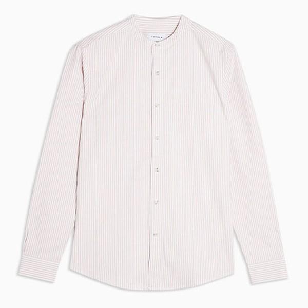 Pink And White Stand Collar Oxford Shirt from Topman