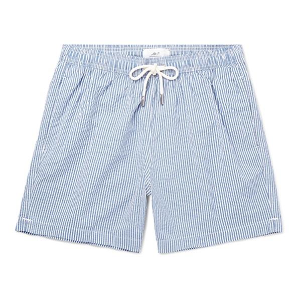 Striped Cotton-Blend Seersucker Swim Shorts from Mr P.