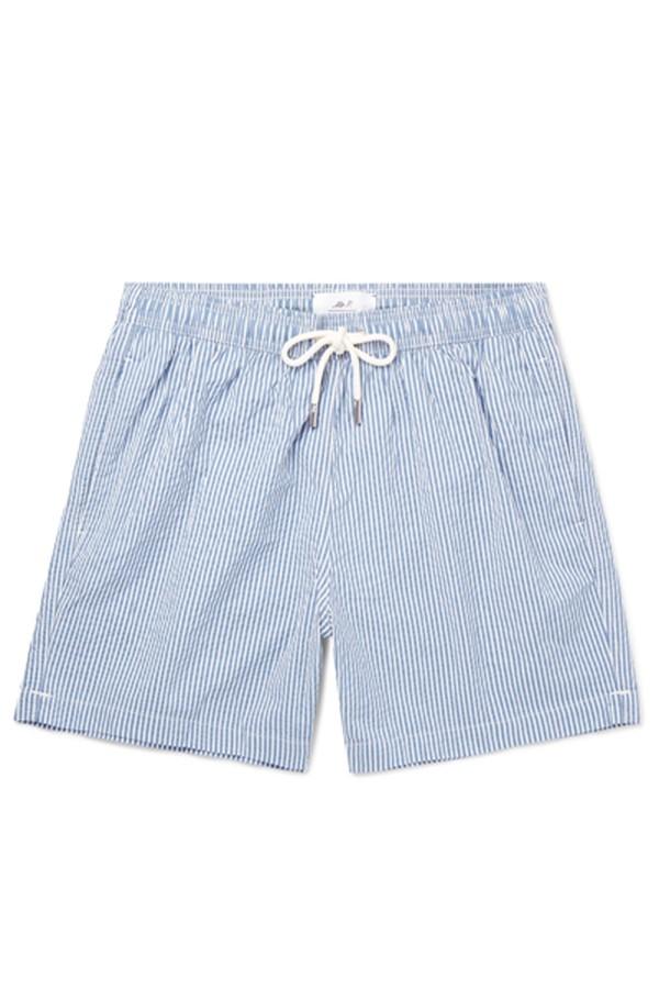 Striped Cotton Blend Seersucker Swim Shorts from Mr P.