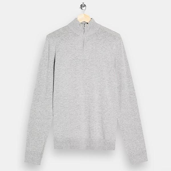 Light Grey Turtle Neck Zip Knitted Jumper