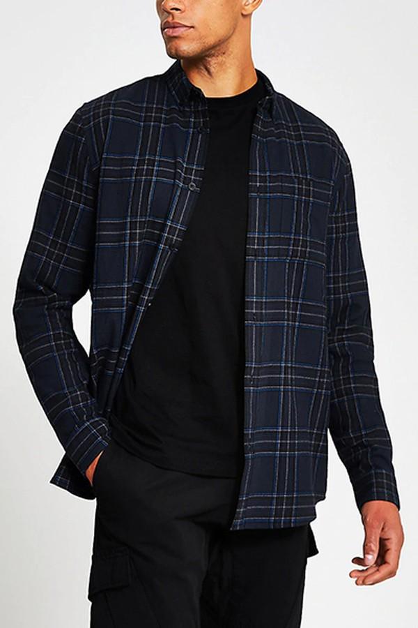 Navy Check Print Shirt