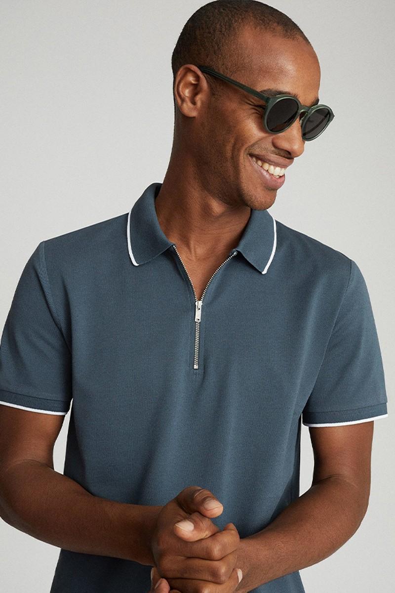 Mercerised Cotton Zip Neck Polo, Reiss | £75